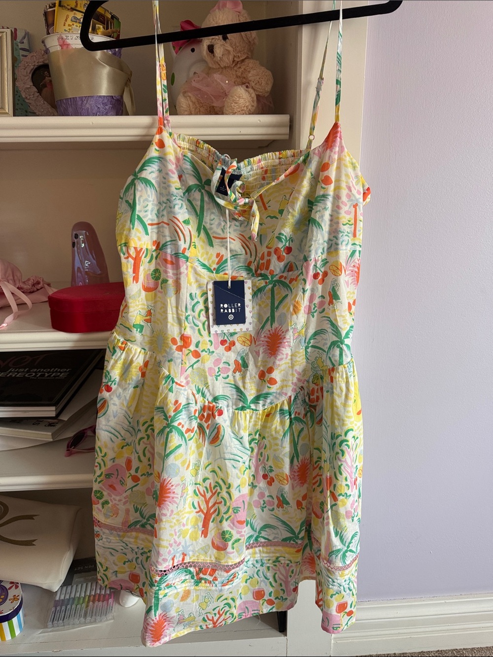Roller Rabbit Yellow Tropical Print Spaghetti-Strap Dress